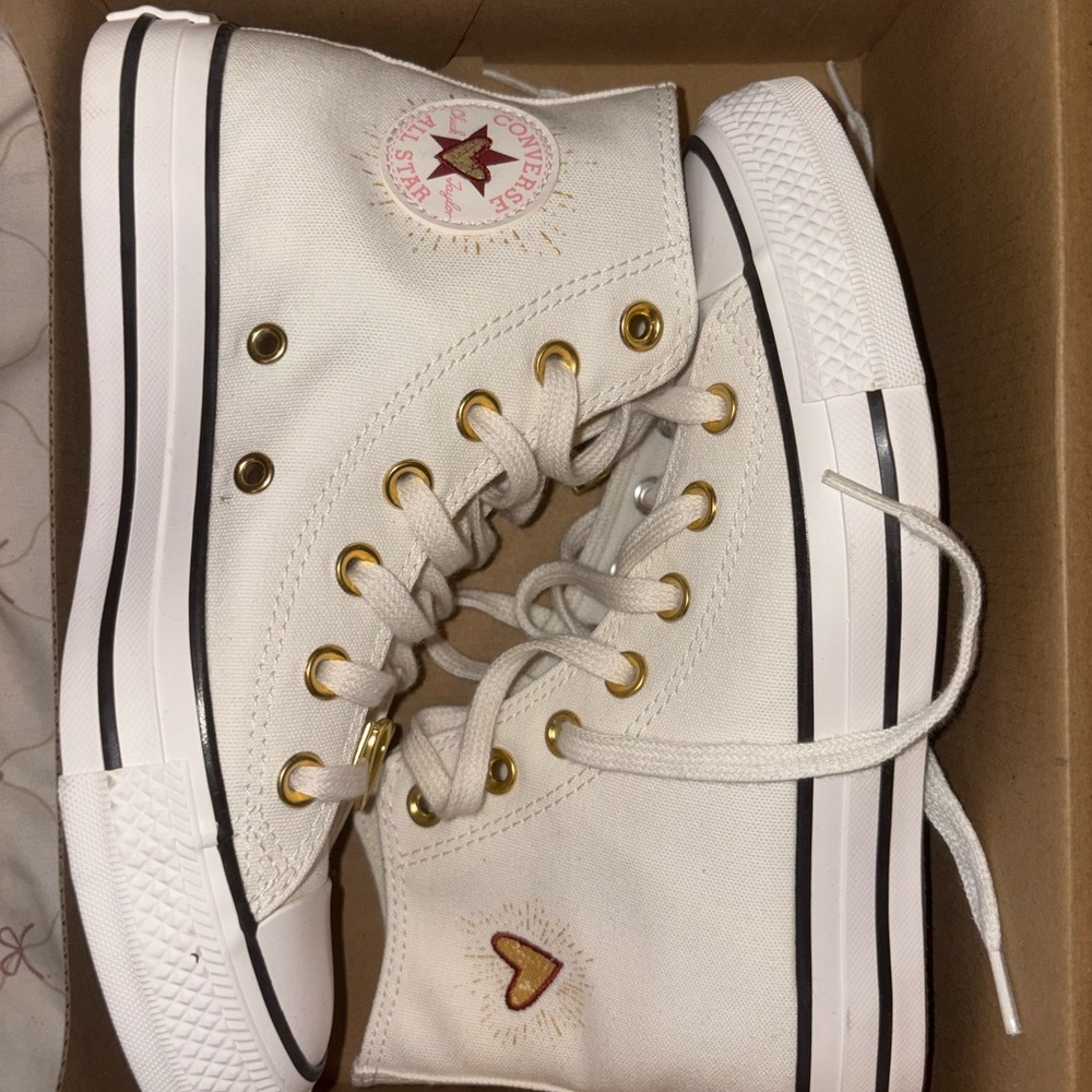 Converse “Valentines Day 2023” High-Top Sneakers in White with Gold Details